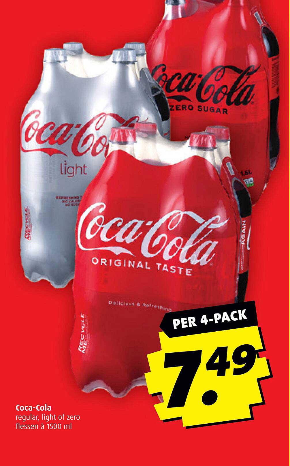 Coca-Cola regular, light of zero flessen à 1500 ml