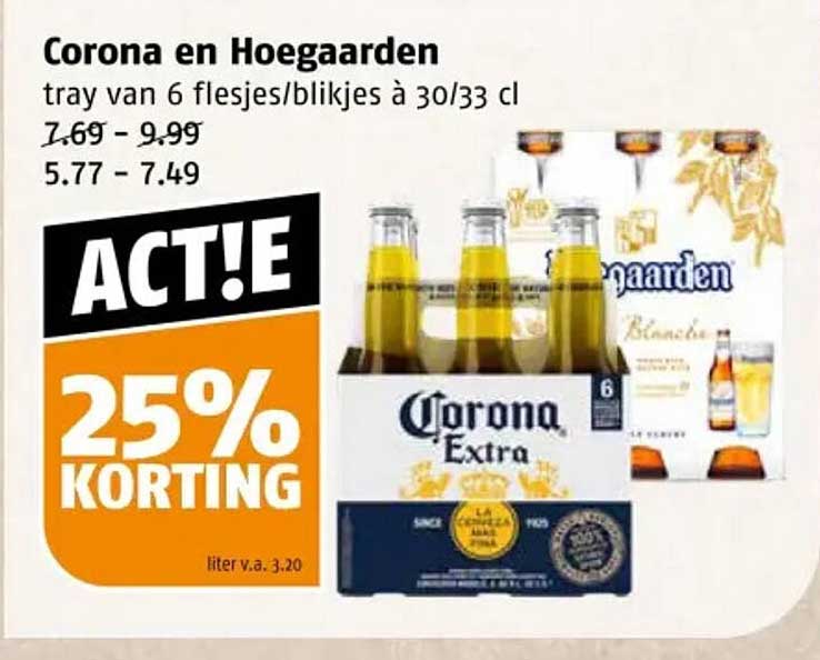 Corona en Hoegaarden tray van 6 flesjes/blikjes à 30/33 cl