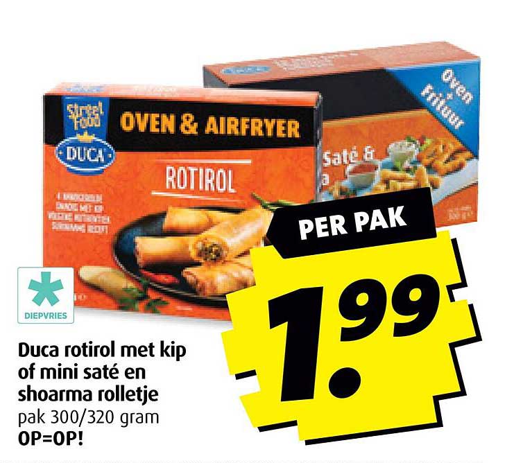 Duca rotirol met kip of mini saté en shoarma rolletje pak 300/320 gram