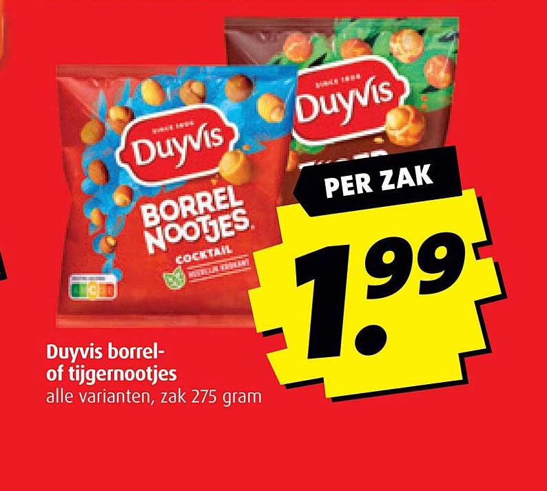 Duyvis borrel- of tijgernootjes alle varianten, zak 275 gram