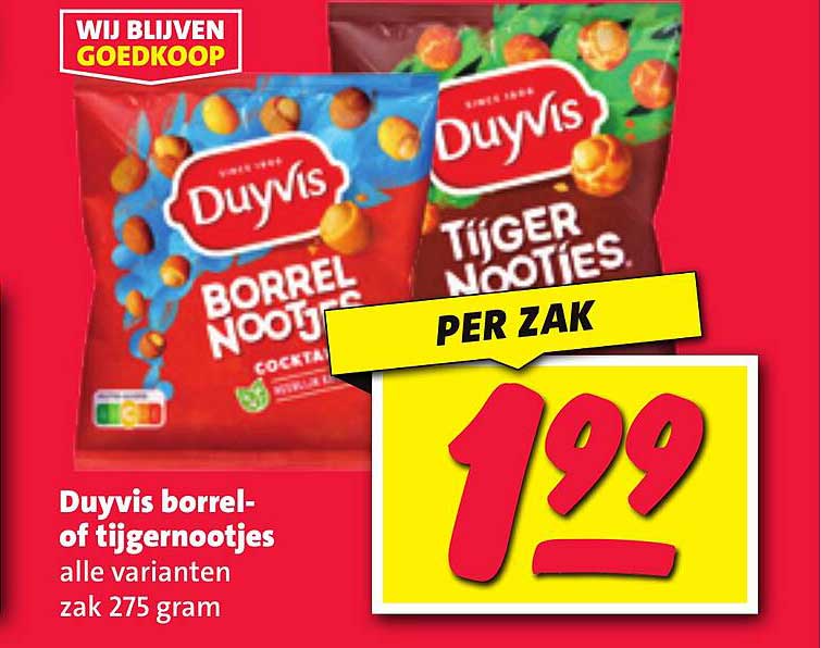Duyvis borrel- of tijgernootjes alle varianten zak 275 gram