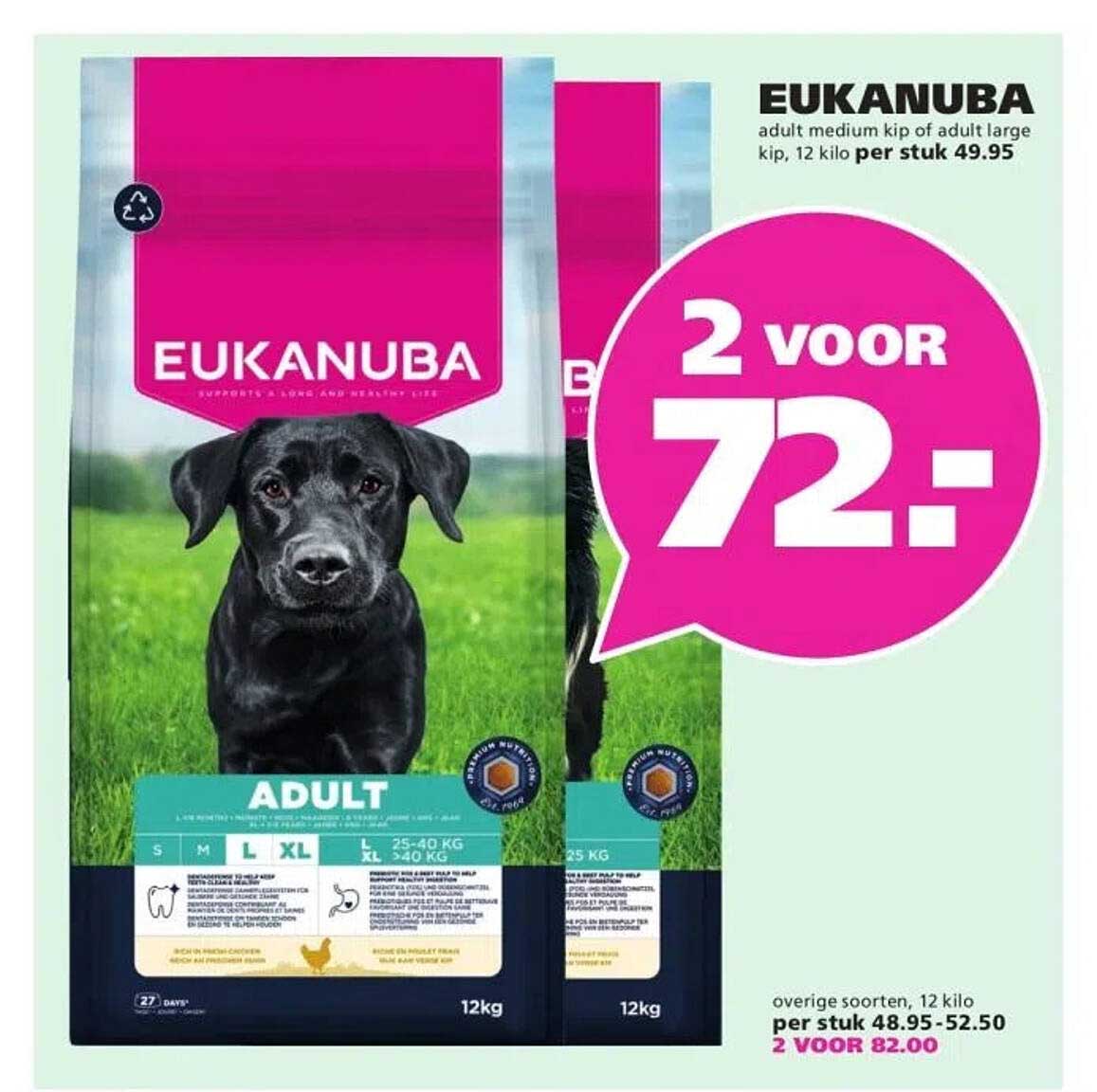 EUKANUBA adult medium kip of adult large kip, 12 kilo per stuk 49.95