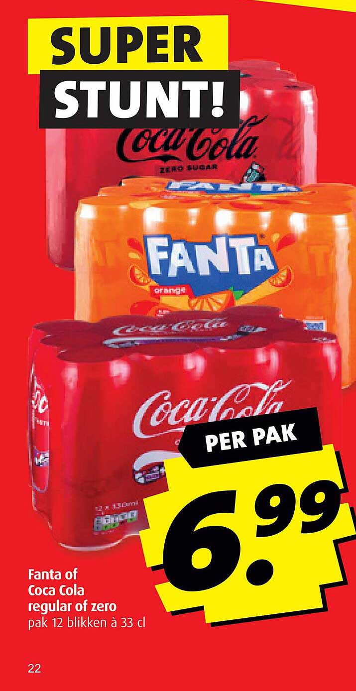 Fanta of Coca Cola regular of zero pak 12 blikken à 33 cl