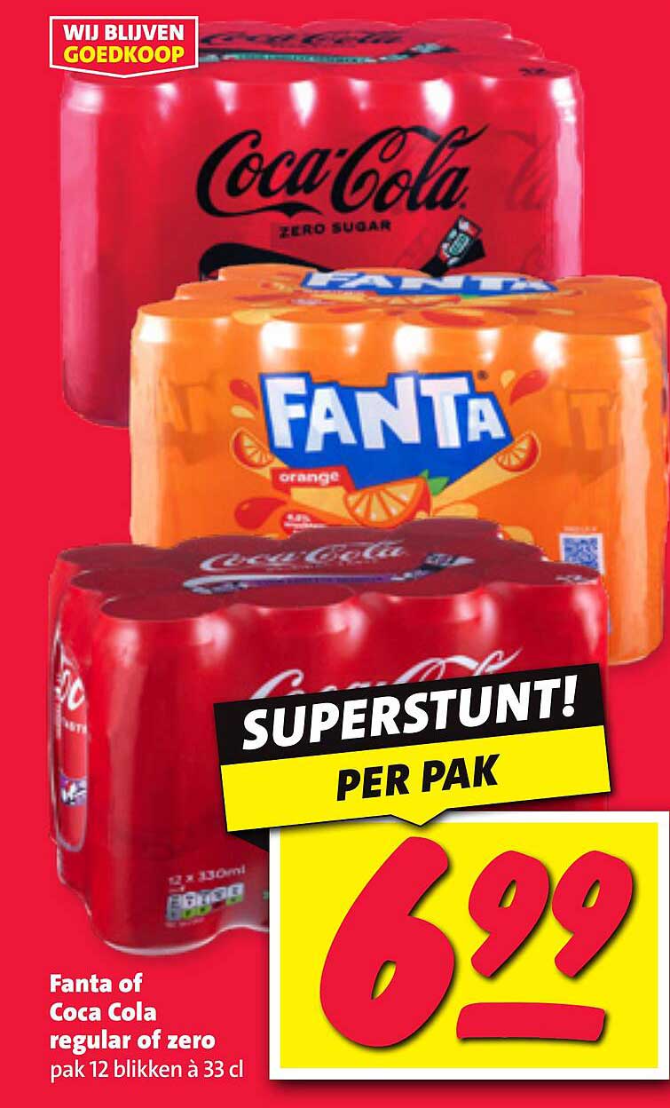 Fanta of Coca Cola regular of zero pak 12 blikken à 33 cl