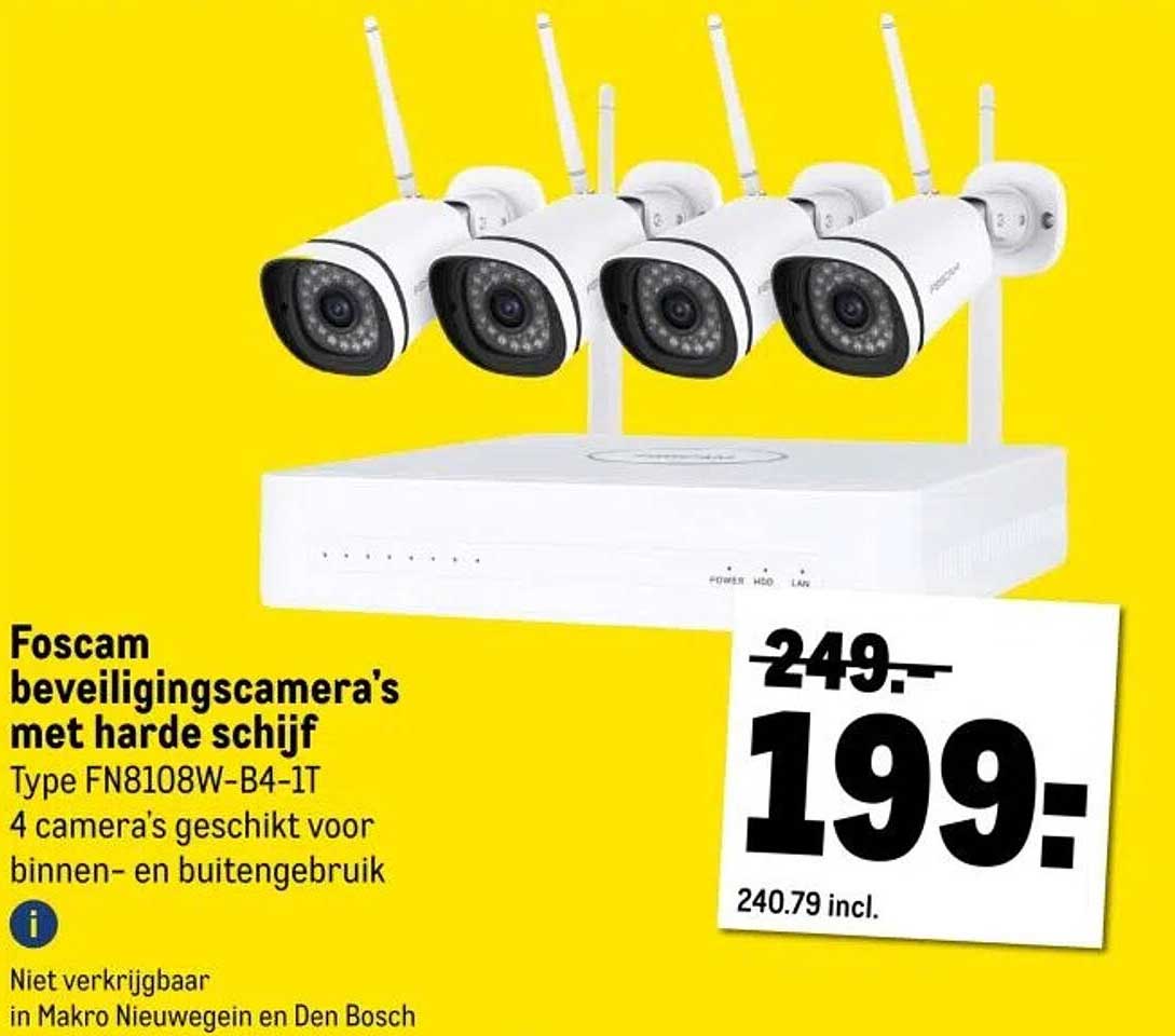 Foscam beveiligingscamera's met harde schijf Type FN8108W-B4-1T 4 camera's geschikt voor binnen- en buitengebruik