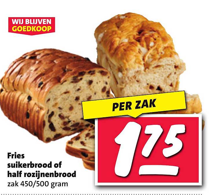 Fries suikerbrood of half rozijnenbrood zak 450/500 gram