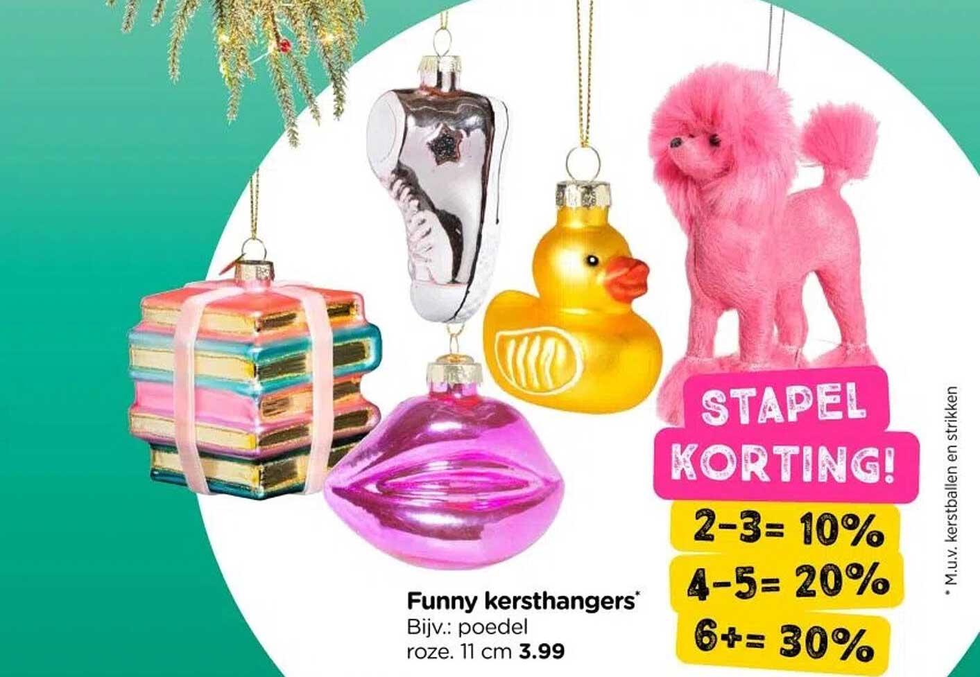 Funny kersthangers* Bijv.: poedel roze. 11 cm 3.99