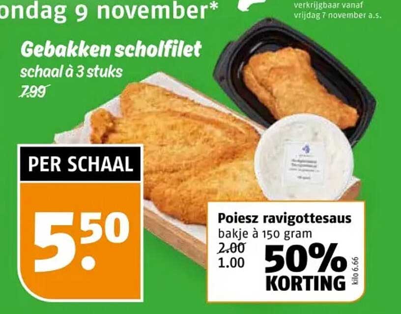 Gebakken scholfilet schaal à 3 stuks 7.99