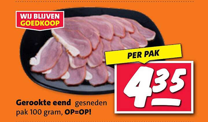 Gerookte eend gesneden pak 100 gram, OP=OP!