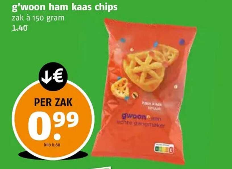 g'woon ham kaas chips zak à 150 gram
