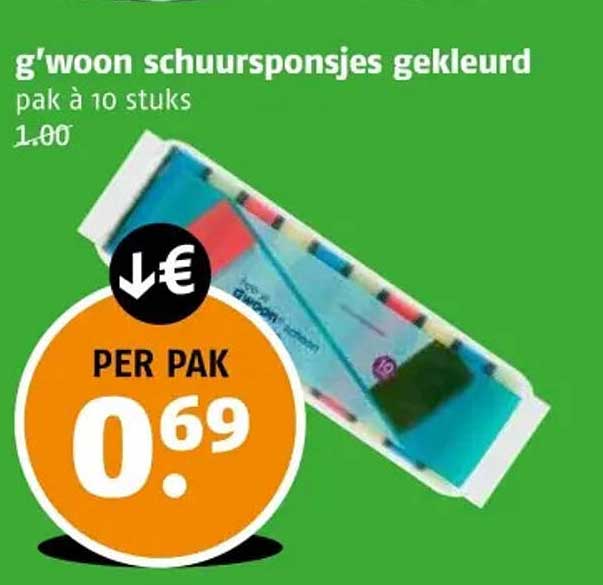 g'woon schuurponsjes gekleurd pak à 10 stuks