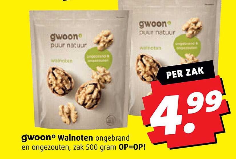 gwoon® Walnoten ongebrand en ongezouten, zak 500 gram OP=OP!