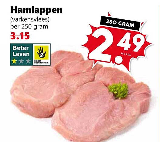 Hamlappen (varkensvlees) per 250 gram