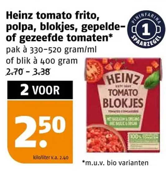 Heinz tomato frito, polpa, blokjes, gepelde- of gezeefde tomaten*