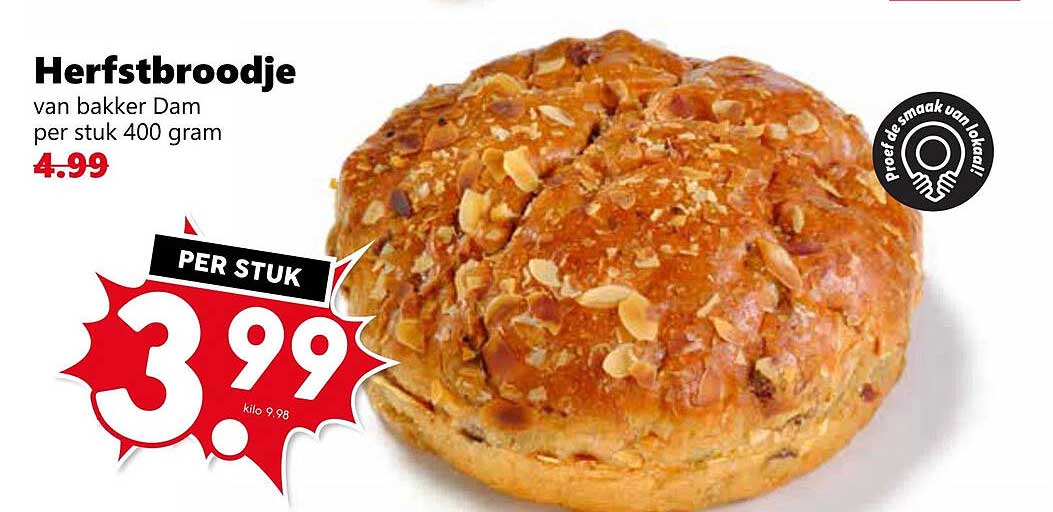 Herfstbroodje van bakker Dam per stuk 400 gram