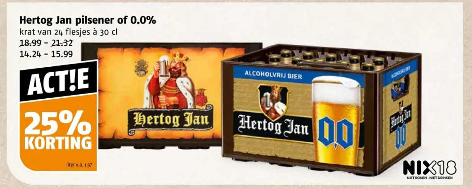 Hertog Jan pilsener of 0.0% krat van 24 flesjes à 30 cl