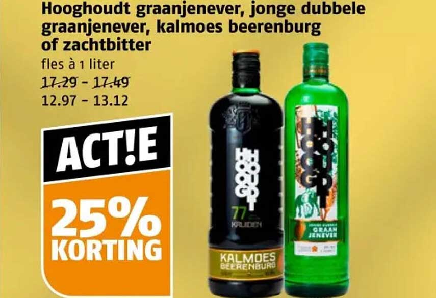 Hooghoudt graanjenever, jonge dubbele graanjenever, kalmoes beerenburg of zachtbitter