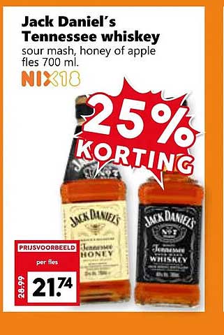 Jack Daniel’s Tennessee whiskey sour mash, honey of apple fles 700 ml.