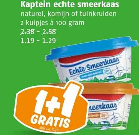 Kaptein echte smeerkaas naturel, komijn of tuinkruiden