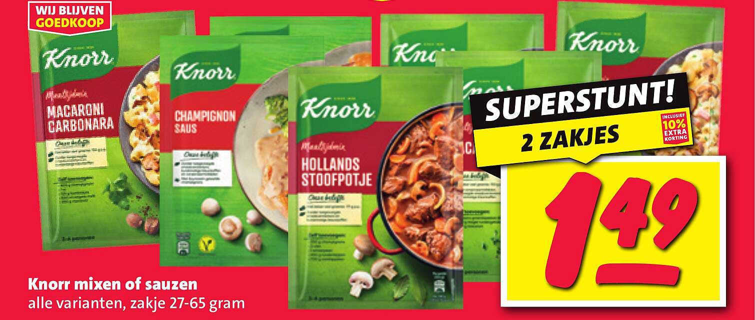 Knorr mixen of sauzen, 2 zakjes voor €1,49