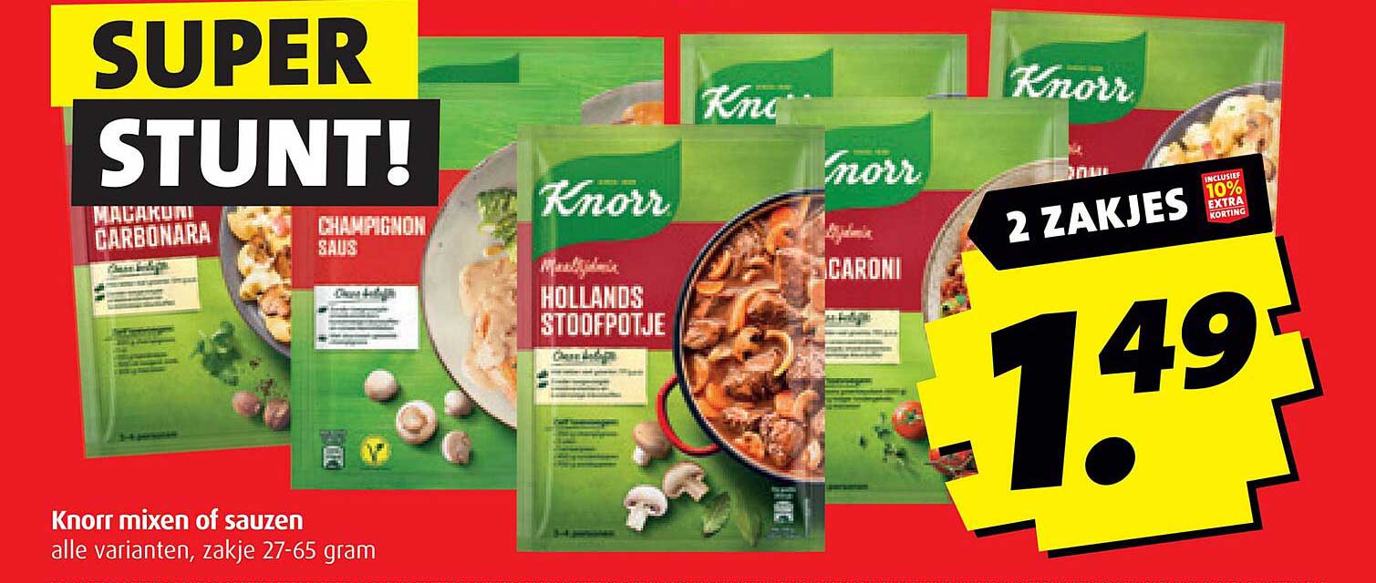 Knorr mixen of sauzen alle varianten, zakje 27-65 gram
