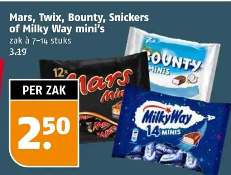 Mars, Twix, Bounty, Snickers of Milky Way mini's