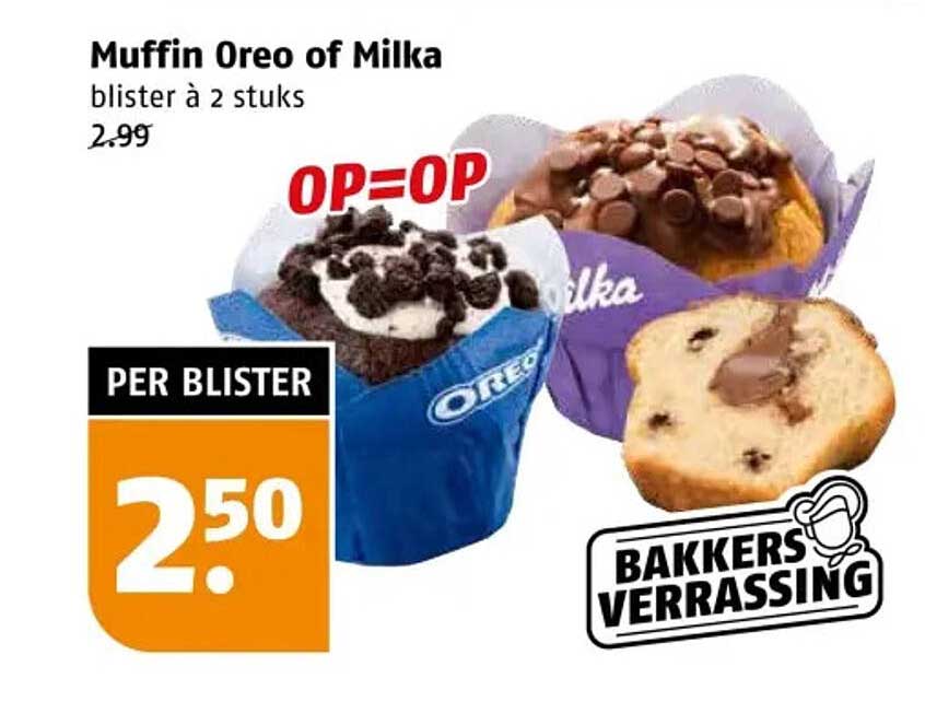 Muffin Oreo of Milka blister à 2 stuks