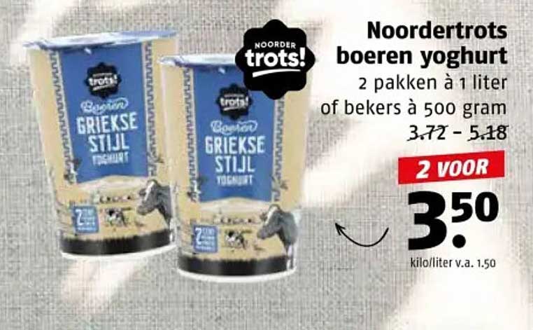 Noordertrots boeren yoghurt 2 pakken à 1 liter of bekers à 500 gram