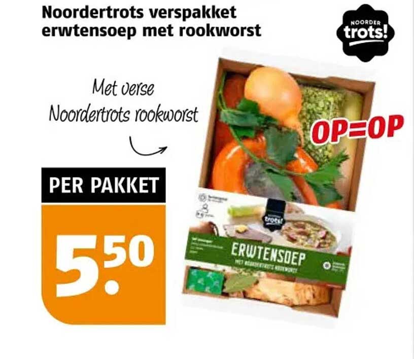 Noordertrots verspaket erwtensoep met rookworst