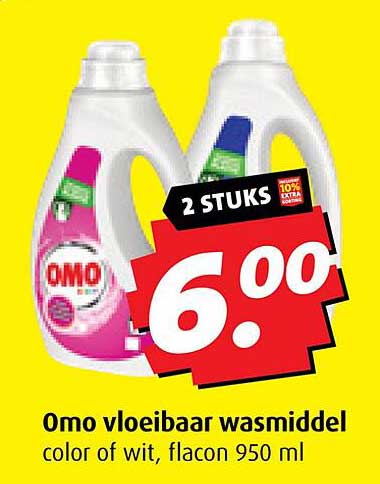 Omo vloeibaar wasmiddel color of wit, flacon 950 ml