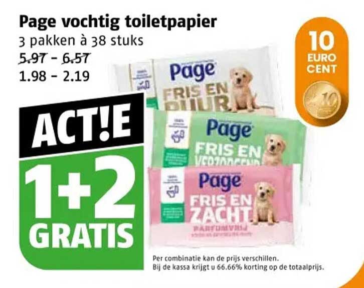 Page vochtig toiletpapier 3 pakken à 38 stuks