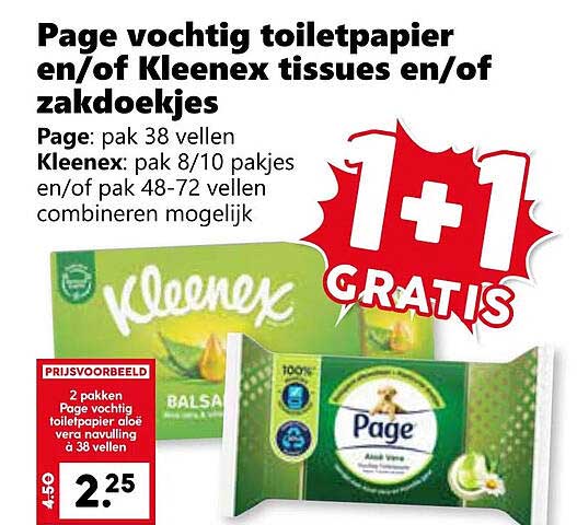 Page vochtig toiletpapier en/of Kleenex tissues en/of zakdoekjes