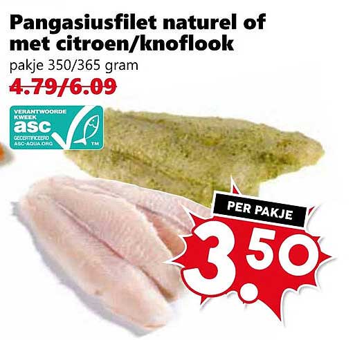 Pangasiusfilet naturel of met citroen/knoflook