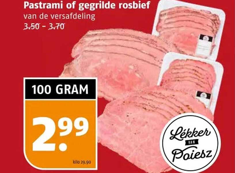 Pastrami of gegrilde rosbief van de versafdeling