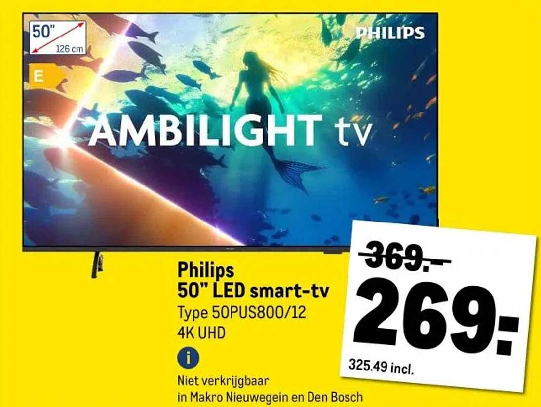 Philips 50" LED smart-tv Type 50PUS800/12 4K UHD