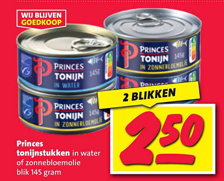 Princes tonijnstukken in water of zonnebloemolie blik 145 gram