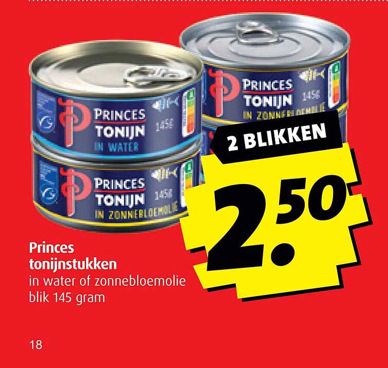 Princes tonijnstukken in water of zonnebloemolie blik 145 gram