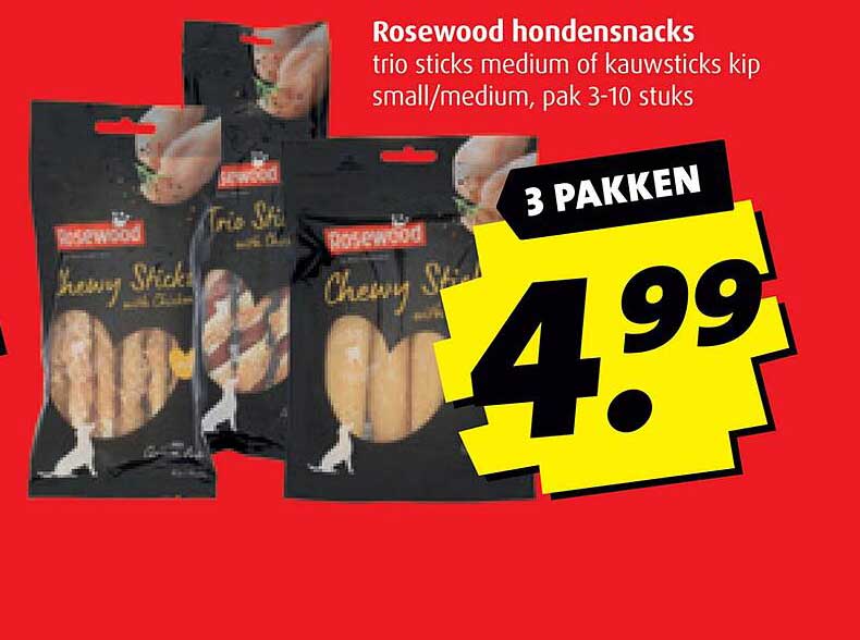 Rosewood hondensnacks trio sticks medium of kauwsticks kip small/medium, pak 3-10 stuks