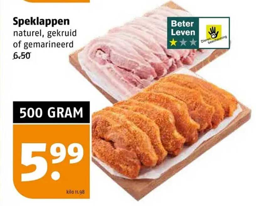 Speklappen naturel, gekruid of gemarineerd