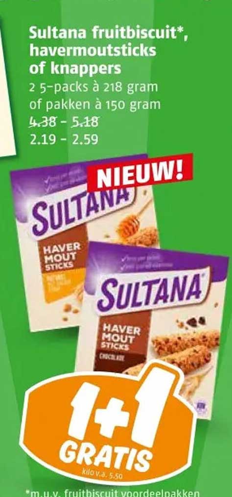 Sultana fruitbiscuit*, havermoutsticks of knappers