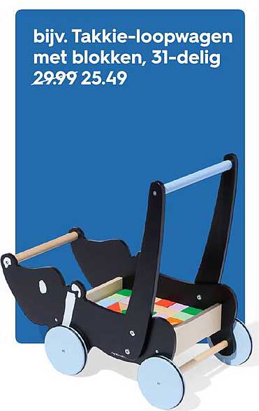 Takkie-loopwagen met blokken, 31-delig