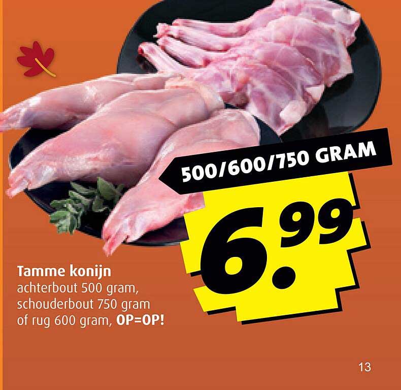 Tamme konijn achterbout 500 gram, schouderbout 750 gram of rug 600 gram, OP=OP!