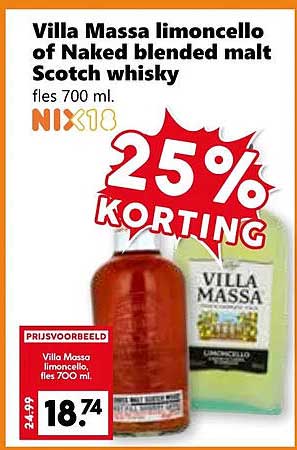 Villa Massa limoncello of Naked blended malt Scotch whisky flees 700 ml.