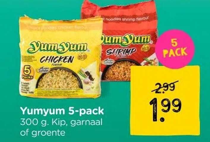Yumyum 5-pack 300 g. Kip, garnaal of groente