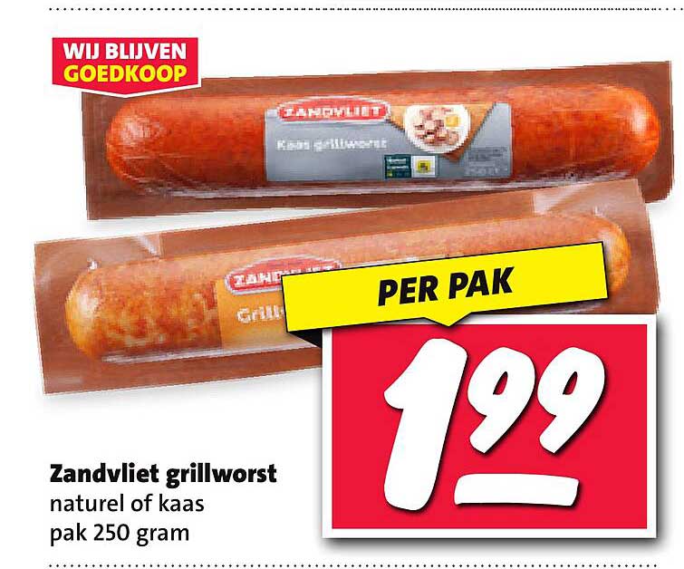 Zandvliet grillworst naturel of kaas pak 250 gram