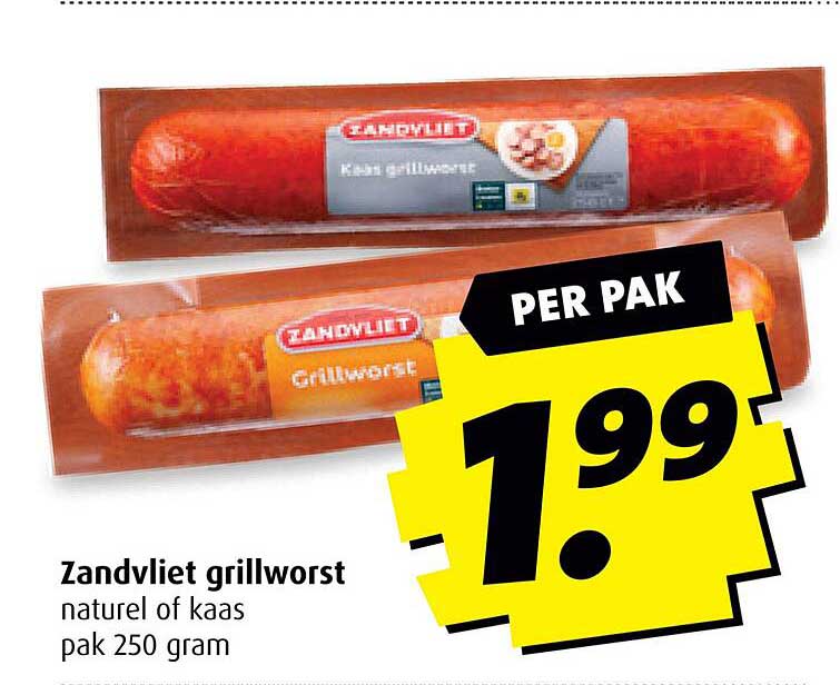 Zandvliet grillworst naturel of kaas pak 250 gram