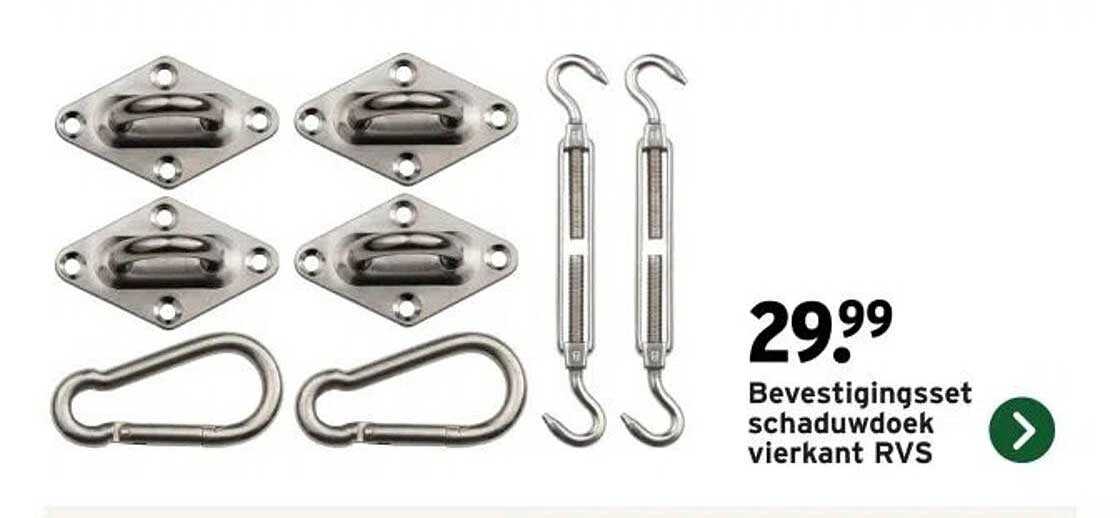 Bevestigingsset schaduwdoek vierkant RVS