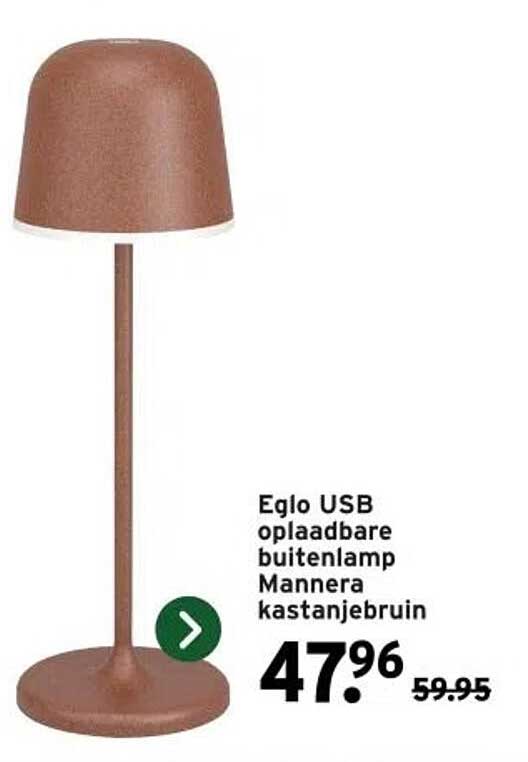 Eglo USB oplaadbare buitenlamp Mannerra kastanjebruin