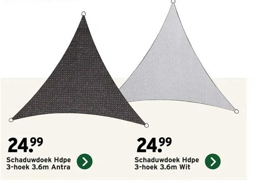 Schaduwdoek Hdpe 3-hoek 3.6m Antra  
Schaduwdoek Hdpe 3-hoek 3.6m Wit