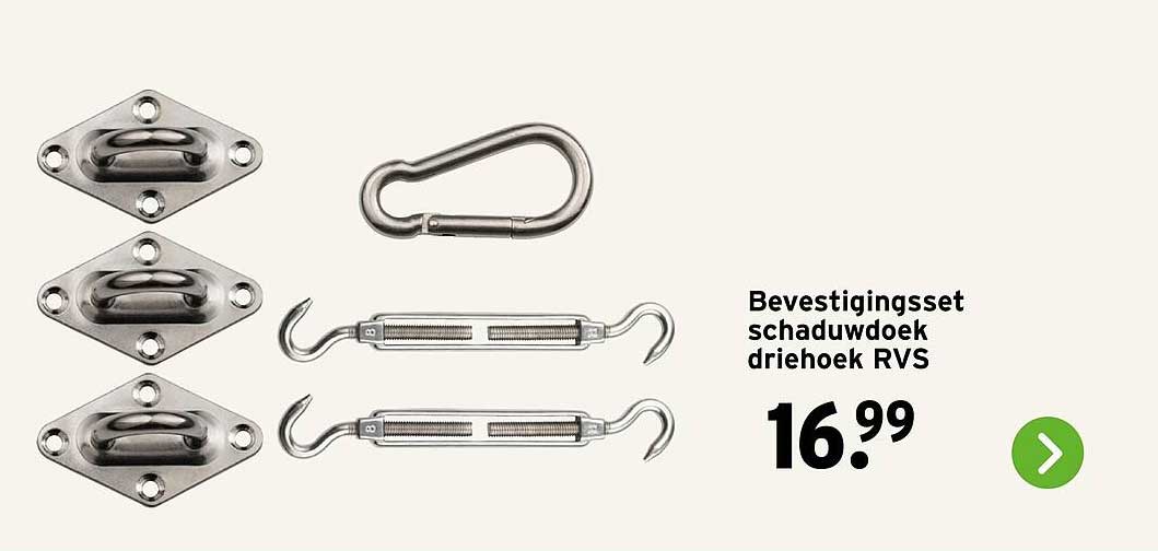 Bevestigingsset schaduwdoek driehoek RVS